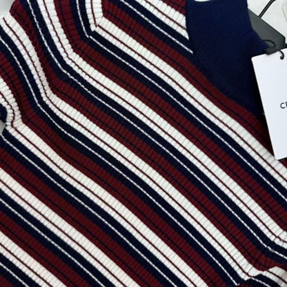 Celine Turtleneck Top in Striped Ribbed Wool