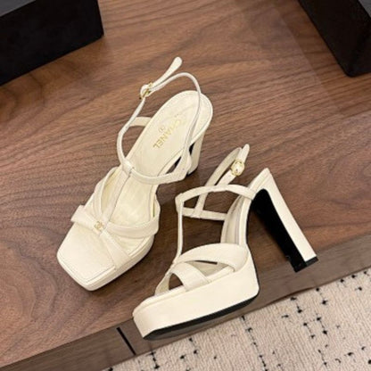 Chanel Lambskin T-Strap Platform Sandals