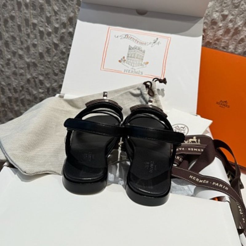 Hermès Ines Sandals in black calfskin