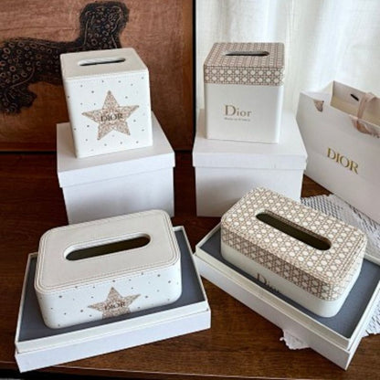 Dior-inspired leather tissue boxes