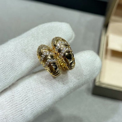 Bvlgari Serpenti Tubogas chevron demi-pavé diamond huggie hoop earrings,