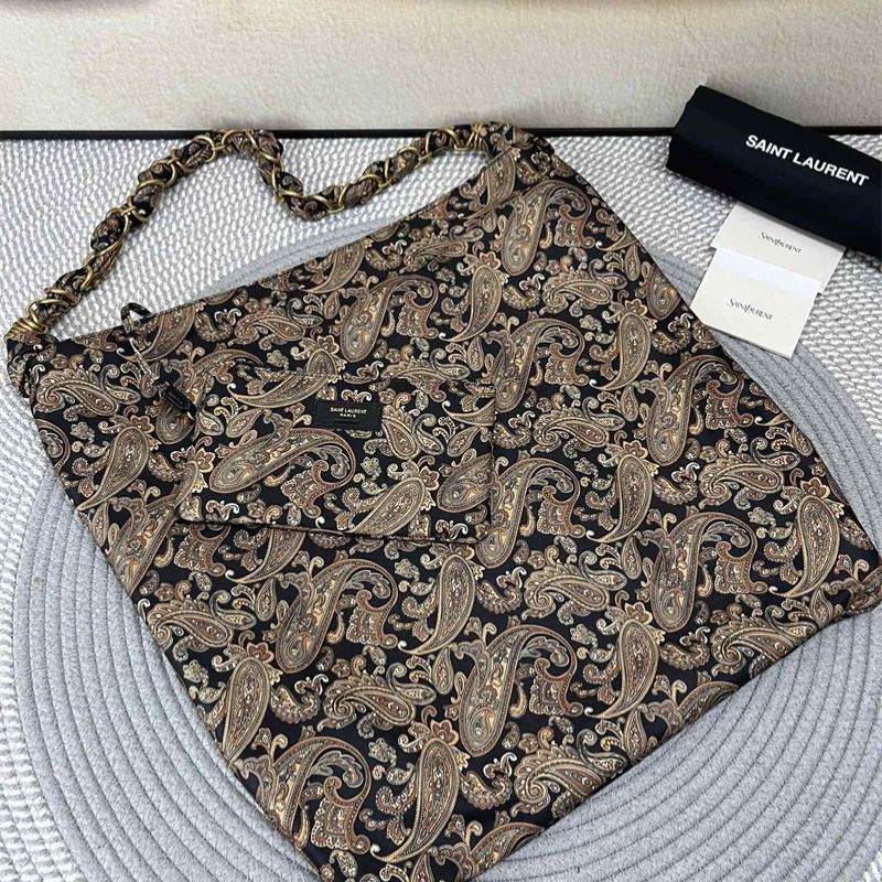 Saint Laurent Jamie embellished quilted paisley-print twill shoulder bag