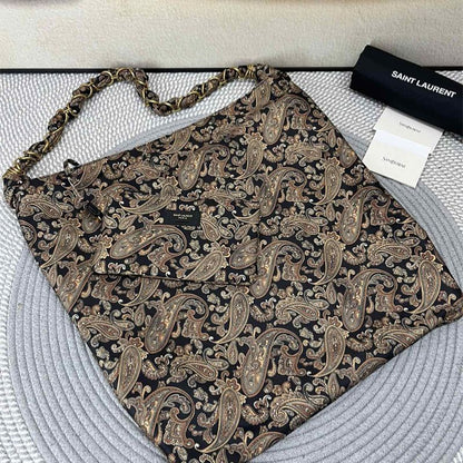 Saint Laurent Jamie embellished quilted paisley-print twill shoulder bag