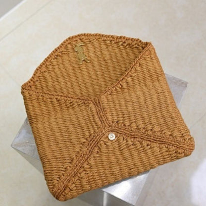 Saint Laurent Cassandre Envelope Pouch in Raffia