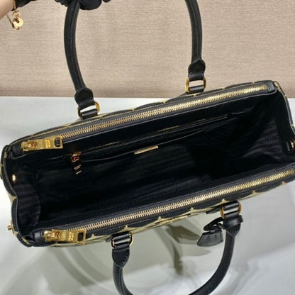 Prada Symbole Embroidered Fabric Handbag