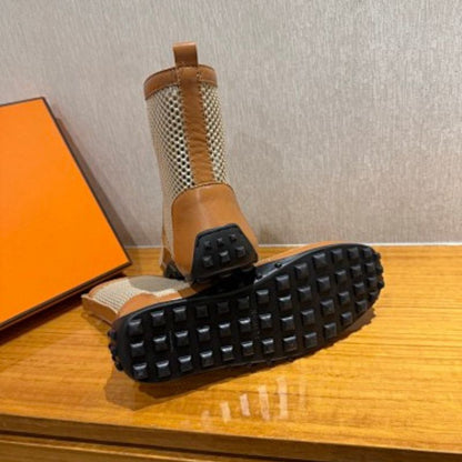 Hermès Kiatsu Sneakers in beige and brown calfskin,