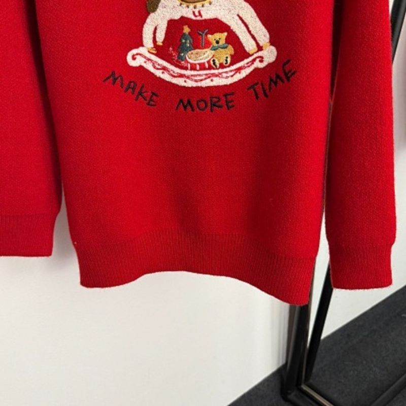 Hermès  red knit sweater featuring a white horse graphic