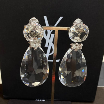 Saint Laurent Clear Crystal Waterdrop Clip-On Earrings