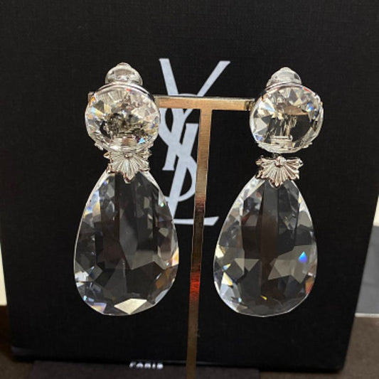 Saint Laurent Clear Crystal Waterdrop Clip-On Earrings