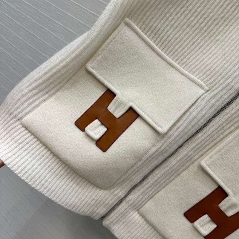 Hermès zip-up knit jacket/cardigan "H" logo on the patch pockets