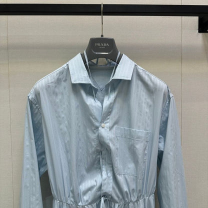 Prada light blue drawstring shirtdress.