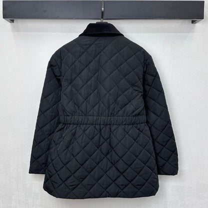 Prada quilted jacket with a black velvet or corduroy collar.