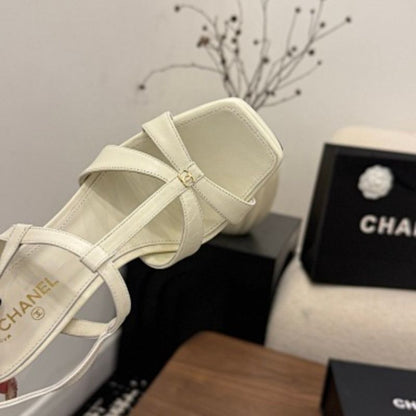 Chanel Lambskin T-Strap Platform Sandals