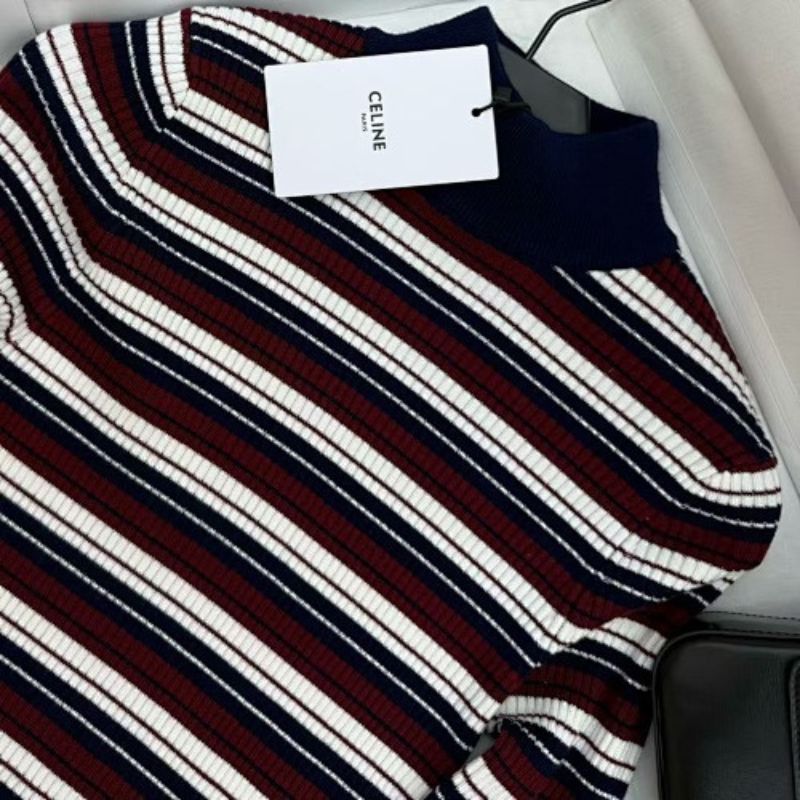 Celine Turtleneck Top in Striped Ribbed Wool