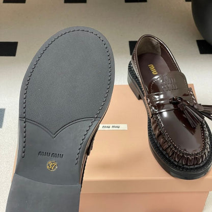 Miu Miu Polished Leather Tassel Loafers,