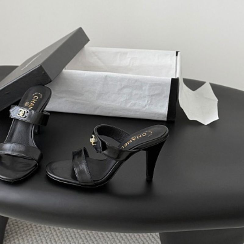Chanel Crinkled Calfskin Double-Strap Mules.