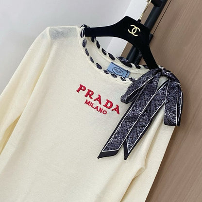 Prada crew-neck sweater with a silk scarf