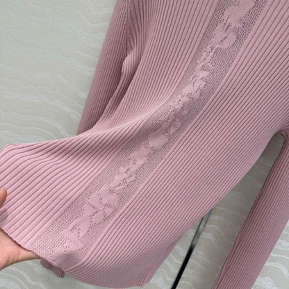 Hermès pink ribbed knit long-sleeve cardigan,