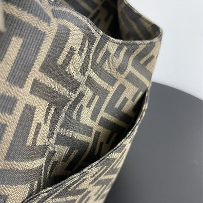 Fendi Mini Shopper bag in brown FF jacquard fabric.