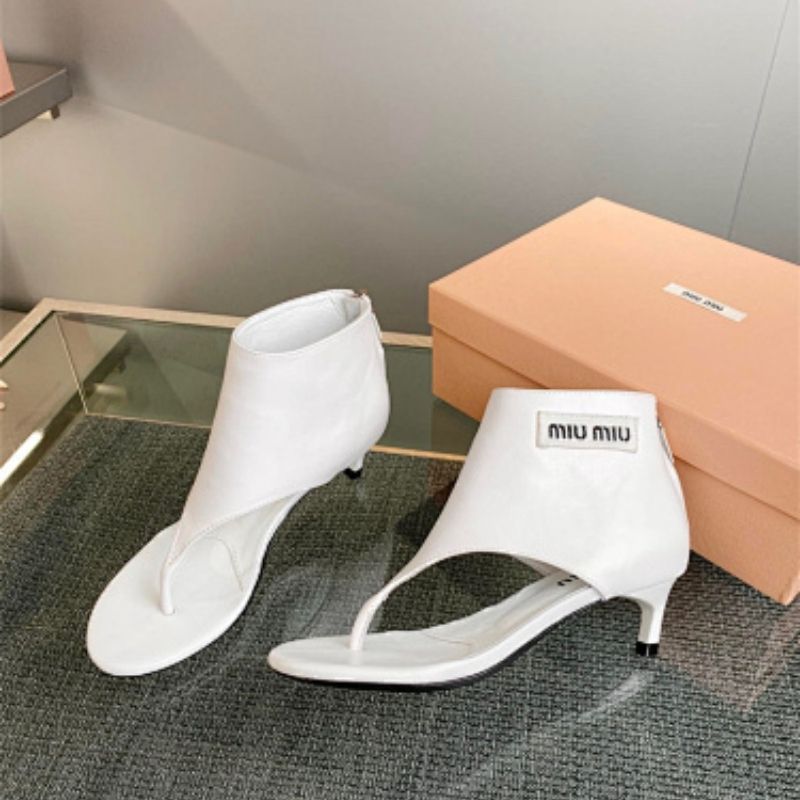 Miu Miu Calfskin Thong Sandal Booties in white