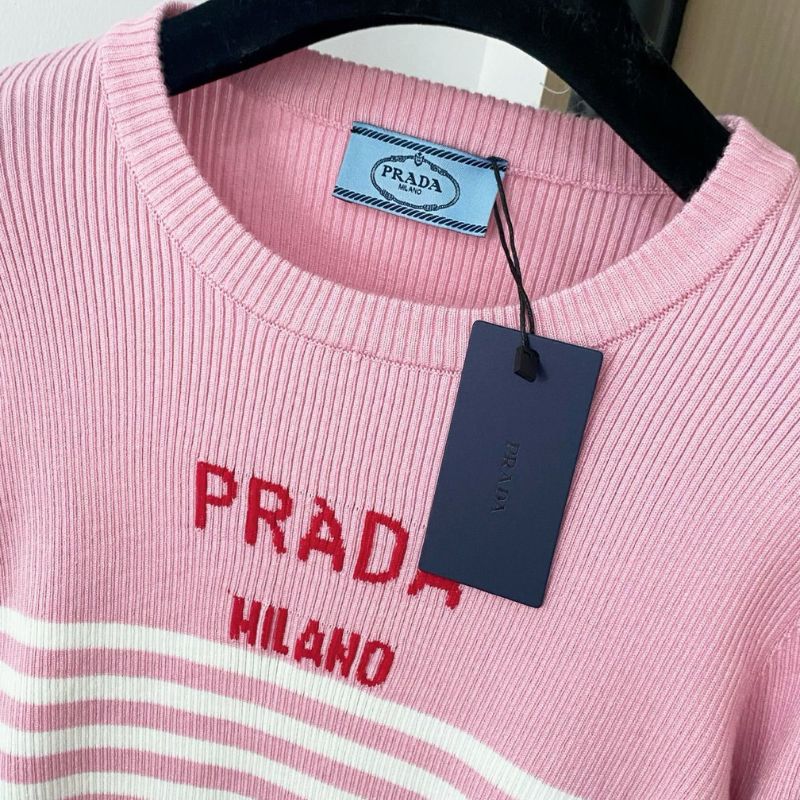 Prada ribbed knit sweater with a color-block design.
