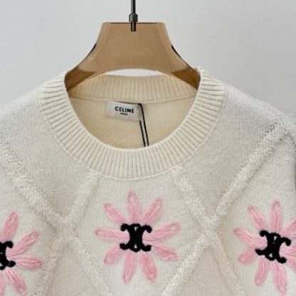 Celine Blouson Sweater in Wool pink floral-style