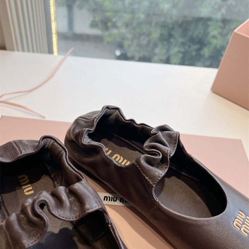 Miu Miu Ruches Nappa Leather Ballerinas