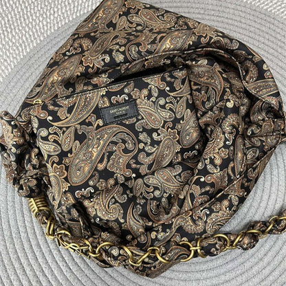 Saint Laurent Jamie embellished quilted paisley-print twill shoulder bag