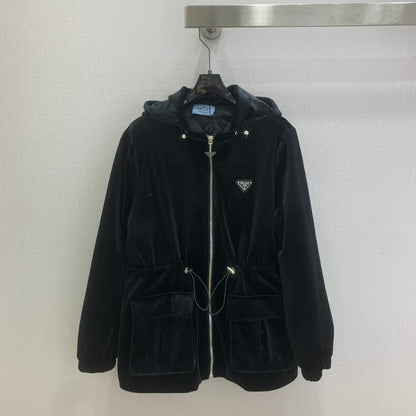 Prada velvet down jacket with a hood