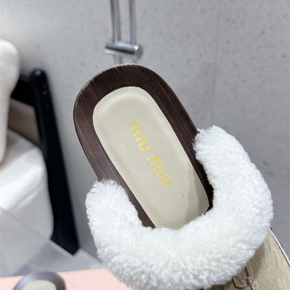 Miu Miu Shearling-Trimmed Suede Clogs