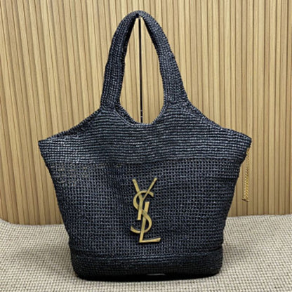 Saint Laurent Icare Maxi Tote in black raffia.