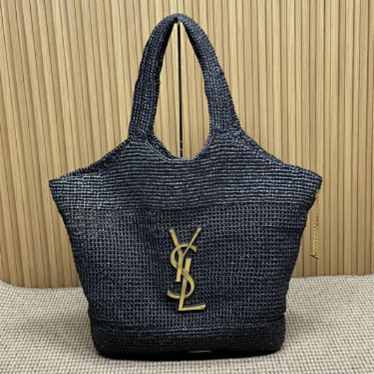 Saint Laurent Icare Maxi Tote in black raffia.