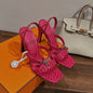 Hermès Lipstick 85 Sandals in a vibrant magenta pink alligator-embossed leather.