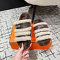 Hermès  multi-tonal design with dark brown fur slippers