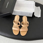 Chanel Crinkled Calfskin Double-Strap Mules in beige.