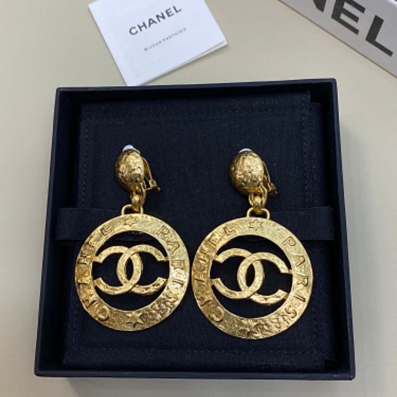 Chanel Round Medallion "Chanel Paris" CC Drop Earrings