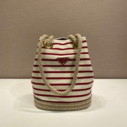 Prada Striped Canvas and Rope Bucket Bag in red