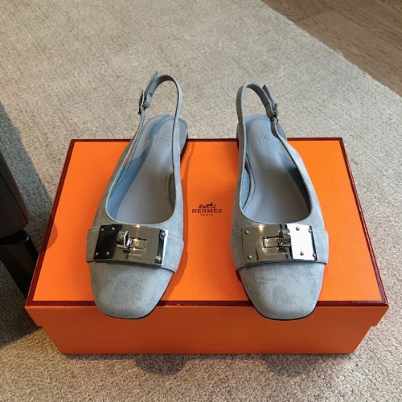 Hermès Innocente Slingback Flats in a light ice blue / gris