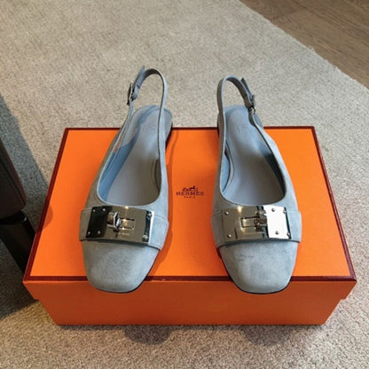 Hermès Innocente Slingback Flats in a light ice blue / gris