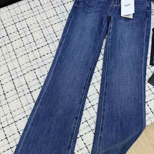 Celine flared denim jeans with a medium blue wash.
