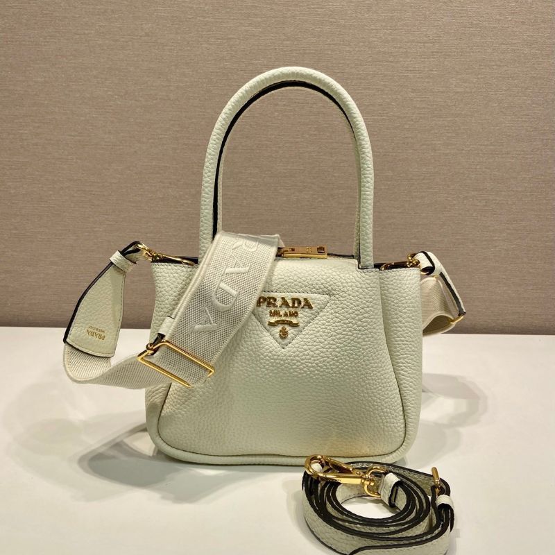 Prada Vitello Phenix Mini Leather Tote Bag in Chalk White