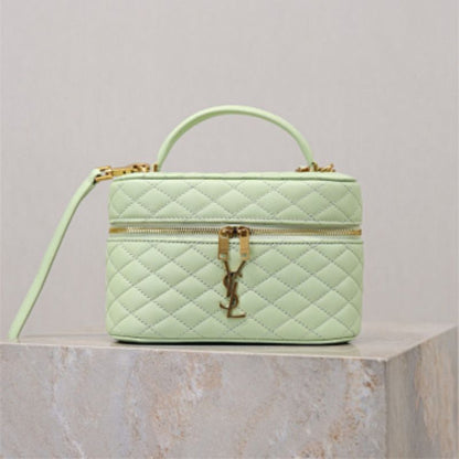 Saint Laurent Gaby Vanity Bag in a pale green shade.