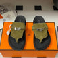 Hermès Empire Sandals in olive green suede.