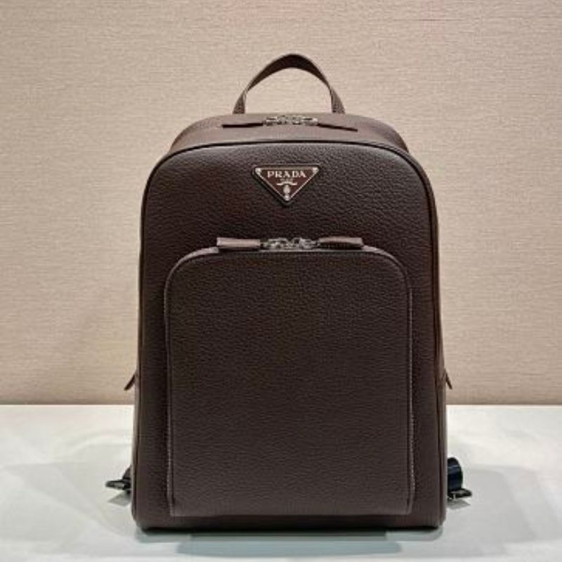 Prada Structured Leather Backpack in dark brown