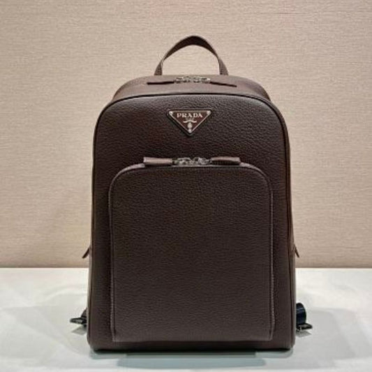 Prada Structured Leather Backpack in dark brown