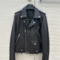 black leather moto jacket.