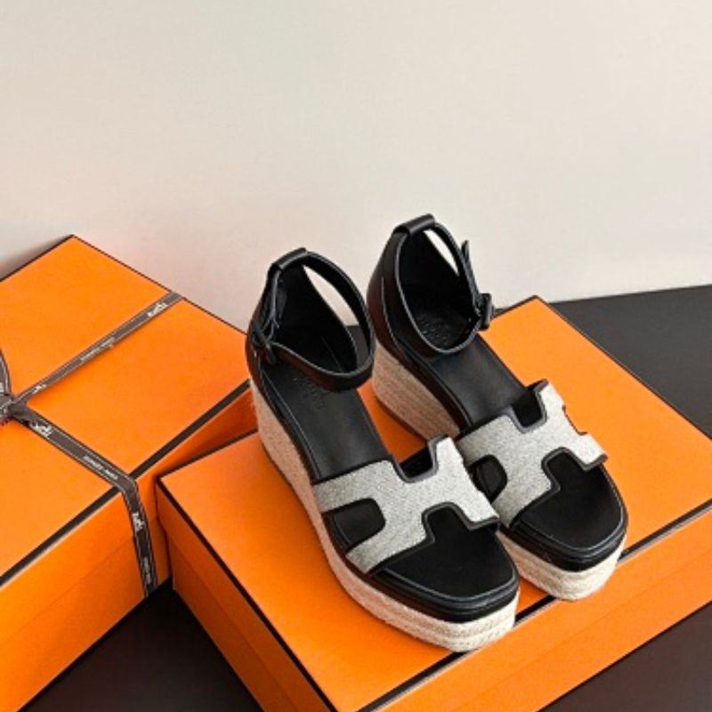 Hermès Elda Espadrilles in a mixed leather and denim/canvas