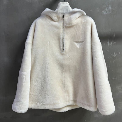 Prada shearling half-zip hoodie.