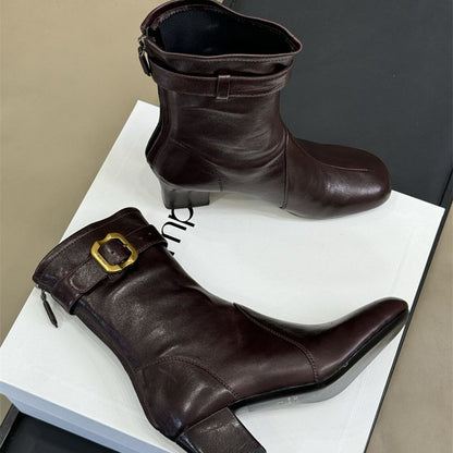 Miu Miu Chloé Marcie 45 smooth leather block heel ankle boots.