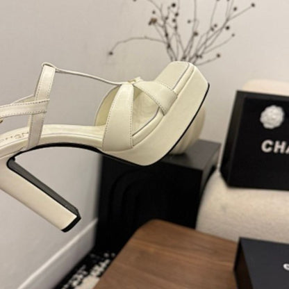 Chanel Lambskin T-Strap Platform Sandals